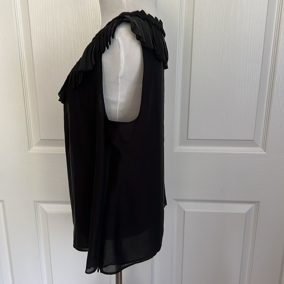 NWT Ann Taylor Pleated Collar Silk Black Blouse Top Womens Sz 14 - Picture 4 of 16